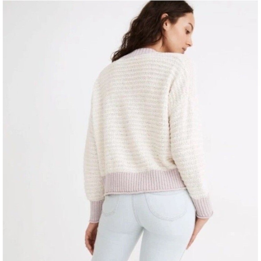 Madewell Oversized Crop  Cardigan Sweater  XS Cream Pale Lilac - Picture 2 of 9